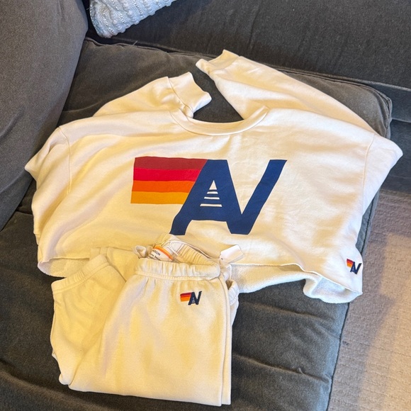 Aviator Nation Cream Sweatshirt and Joggers Set with Logo - Picture 1 of 4